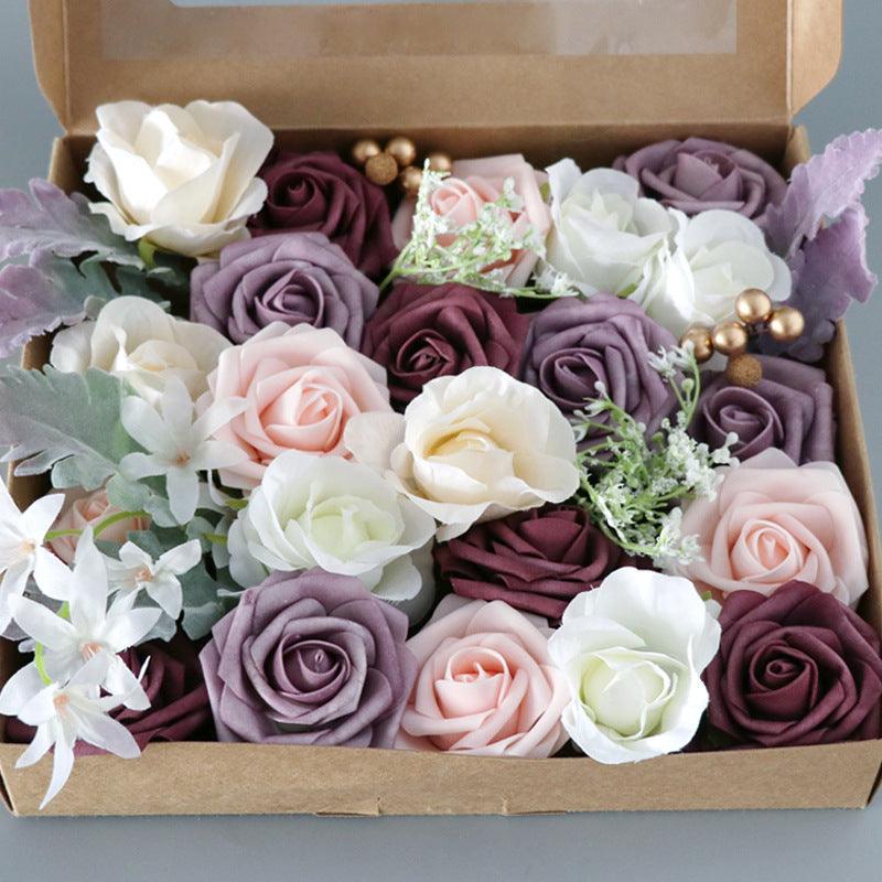 Simulation Box Flower Valentine's Day Gift Box Flower Head with Rod DIY Bridal Hand Bouquet