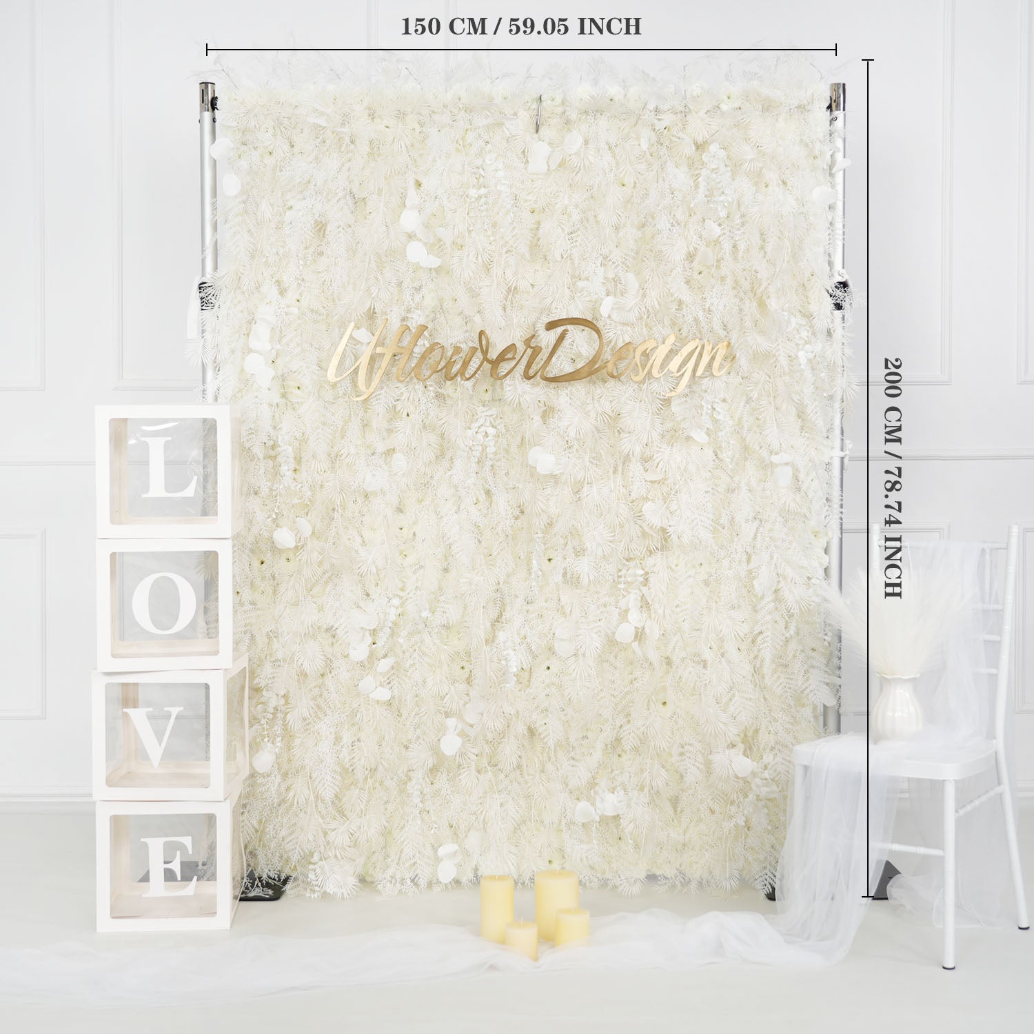 Artificial 5D White Fabric Rolling Up Curtain Feather Flower Wall Picture 2