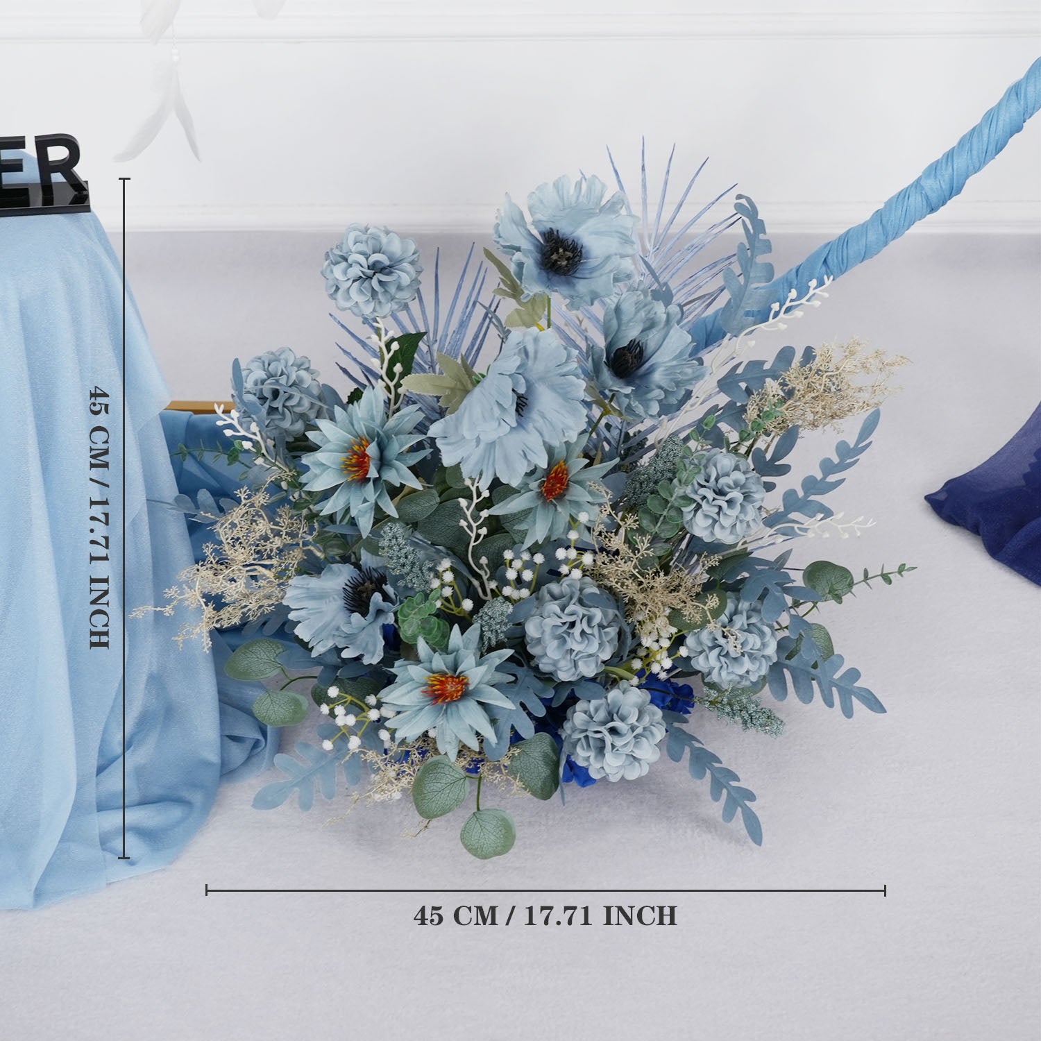 Artificial Grayish Blue Wedding KT Backdrop Flower Row Decor