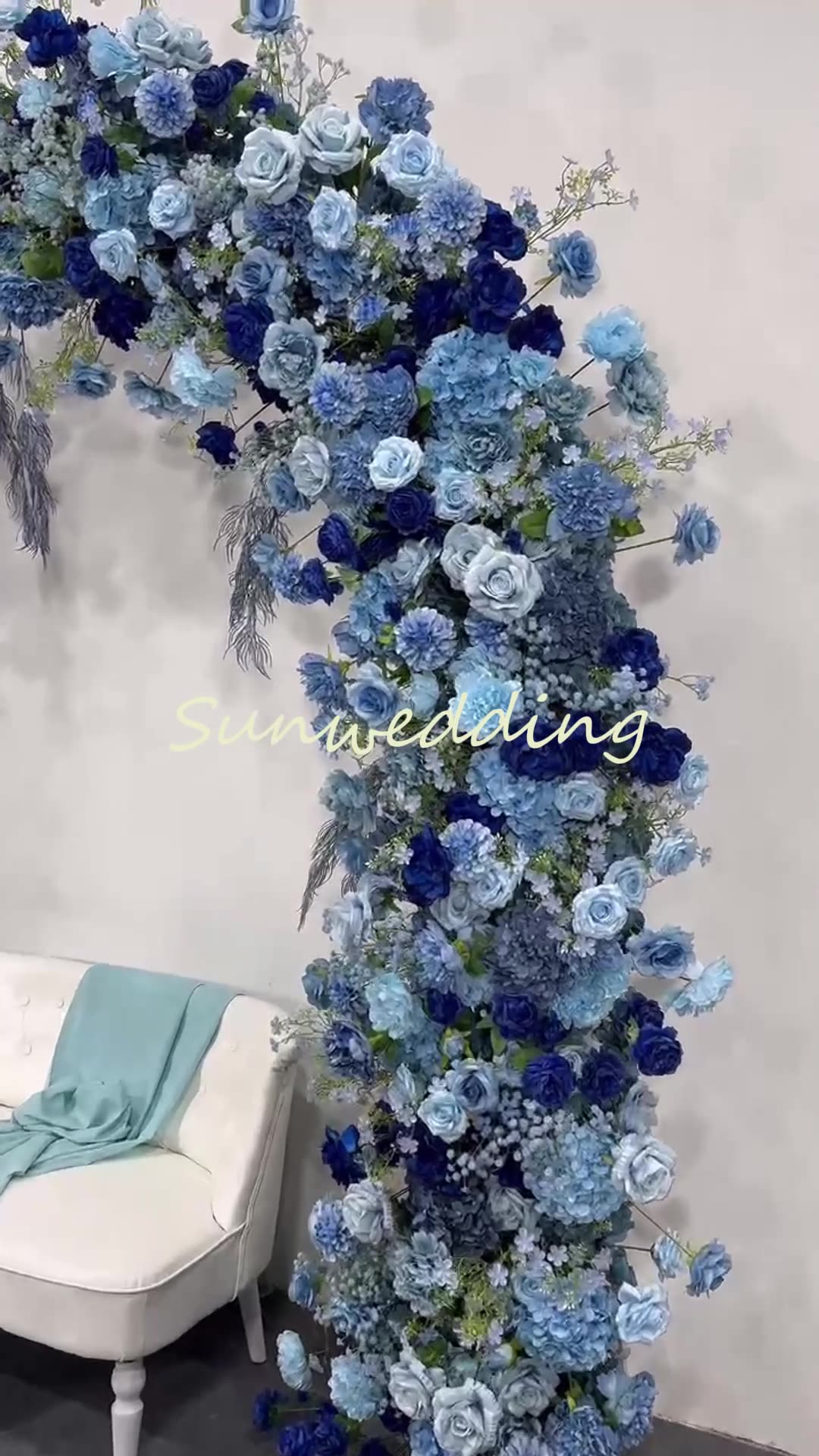 Uflower Blue Rose Floral Door Arch Wedding Party Backdrop Decoration