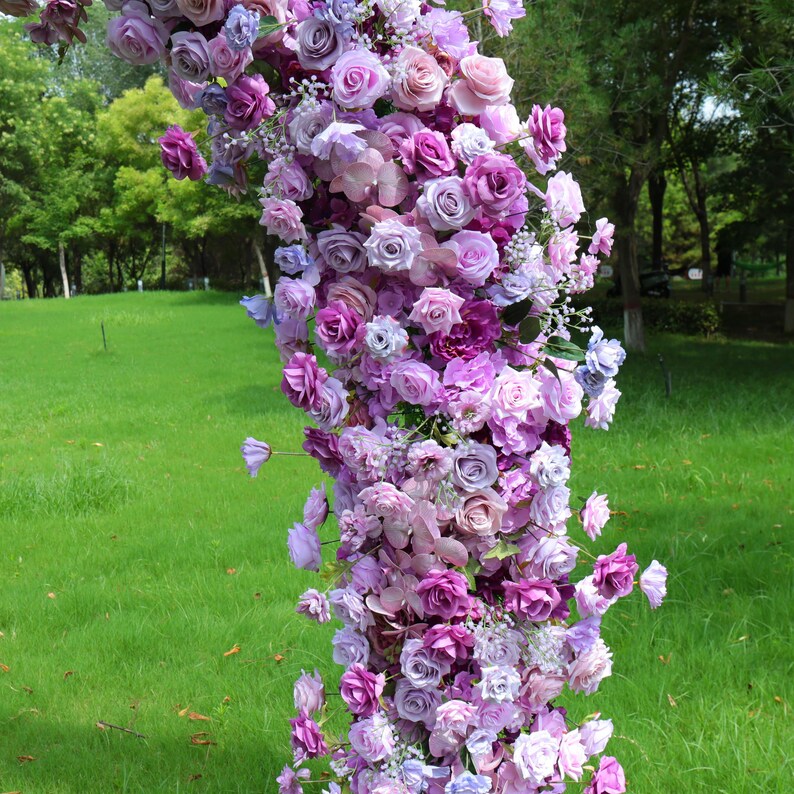 Uflower Purple Rose Babysbreath Floral Door Arch Wedding Party Backdrop Decor