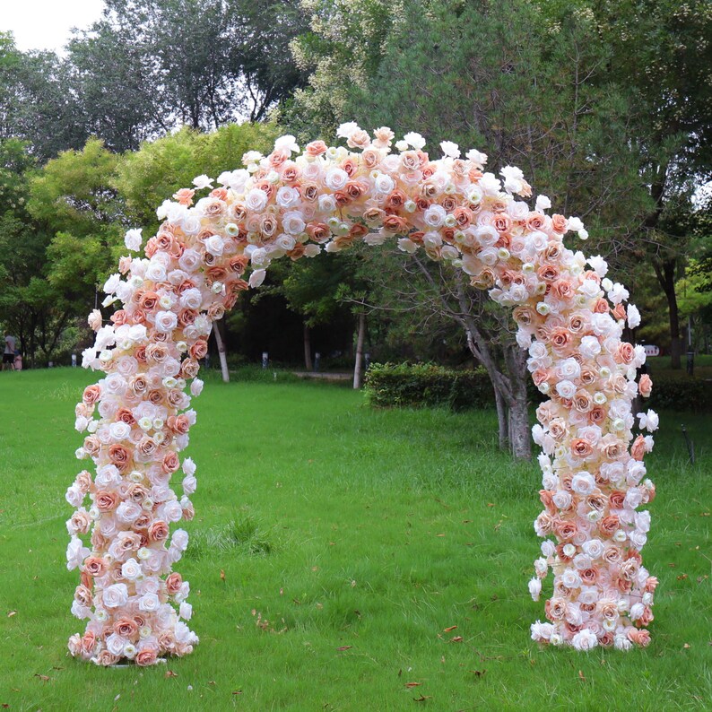 Uflower Pink Orange Rose Babybreath Floral Door Arch Wedding Party Backdrop Decoration