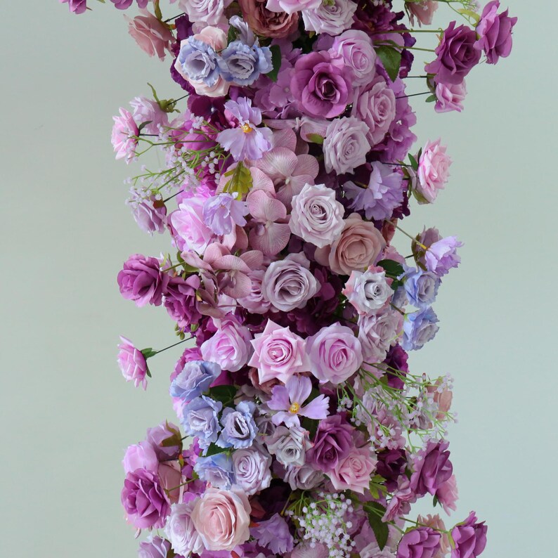 Uflower Purple Rose Babysbreath Floral Door Arch Wedding Party Backdrop Decor