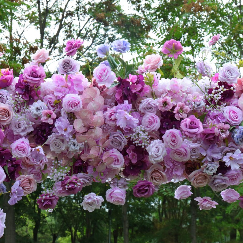 Uflower Purple Rose Babysbreath Floral Door Arch Wedding Party Backdrop Decor