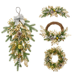 Simulation Pine Needles Rattan Christmas Gold Coloured Ball Leaves Pine Cones Indoor Fireplace Wall Hanging Decoration