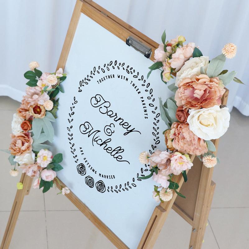 Simulated Caramel Champagne Silk Flower Wedding Welcome Sign Flower Art Guide Sign Props