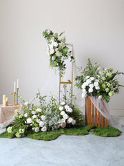 Wedding simulation white green forest floral scene layout