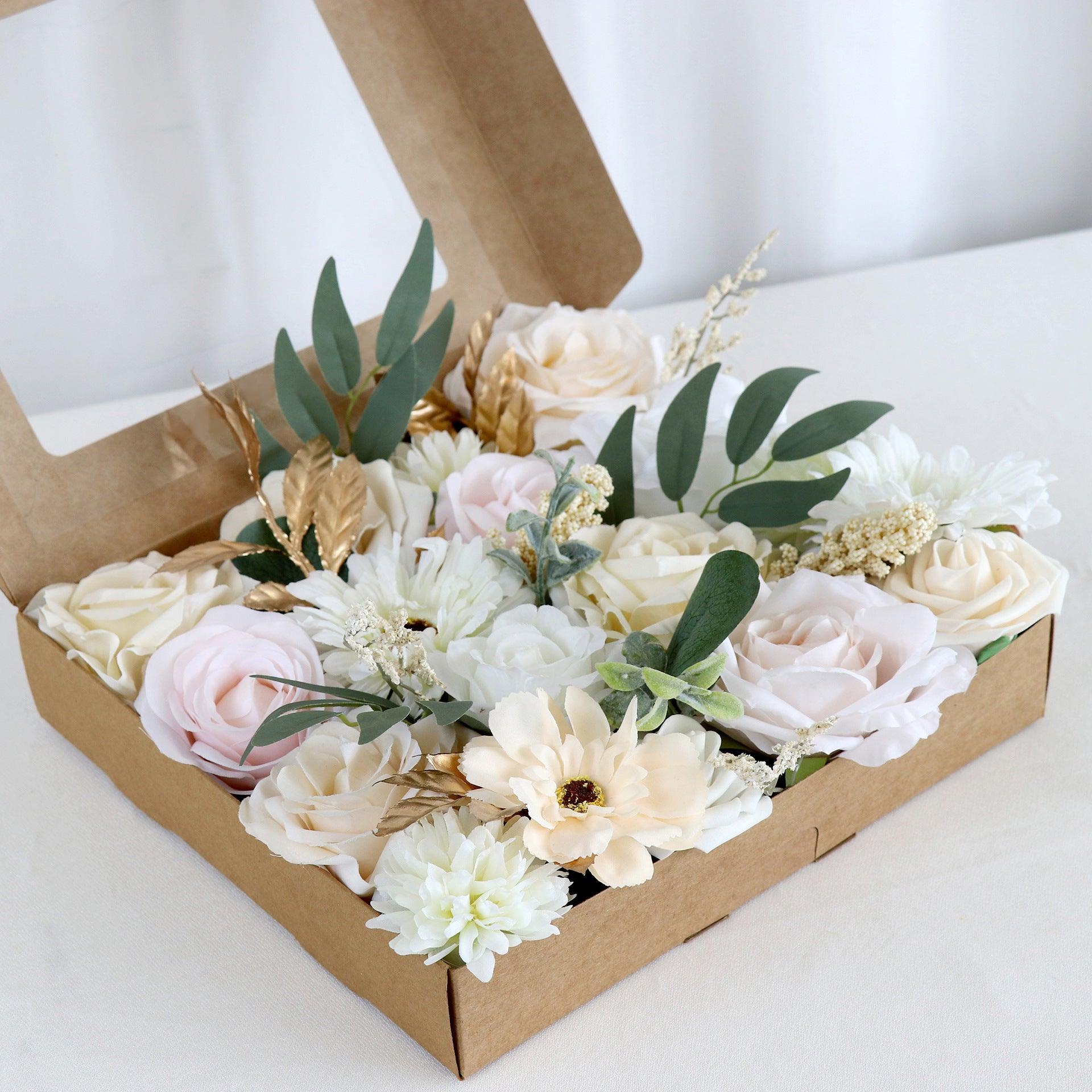 Simulation Rose Boxed Flowers Wedding DIY Bridal Bouquet Birthday Valentine's Day Gift