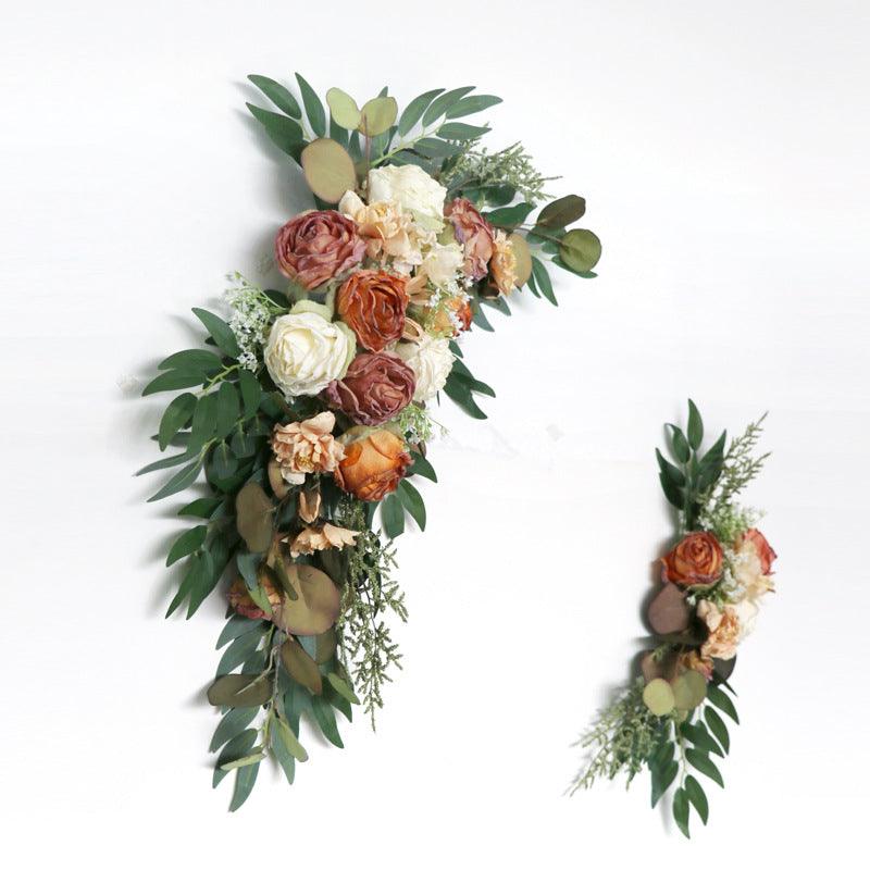 Simulated Arch Champagne Orange Flower Decoration Wedding Scene Welcome Sign Corner Flower Arrangement