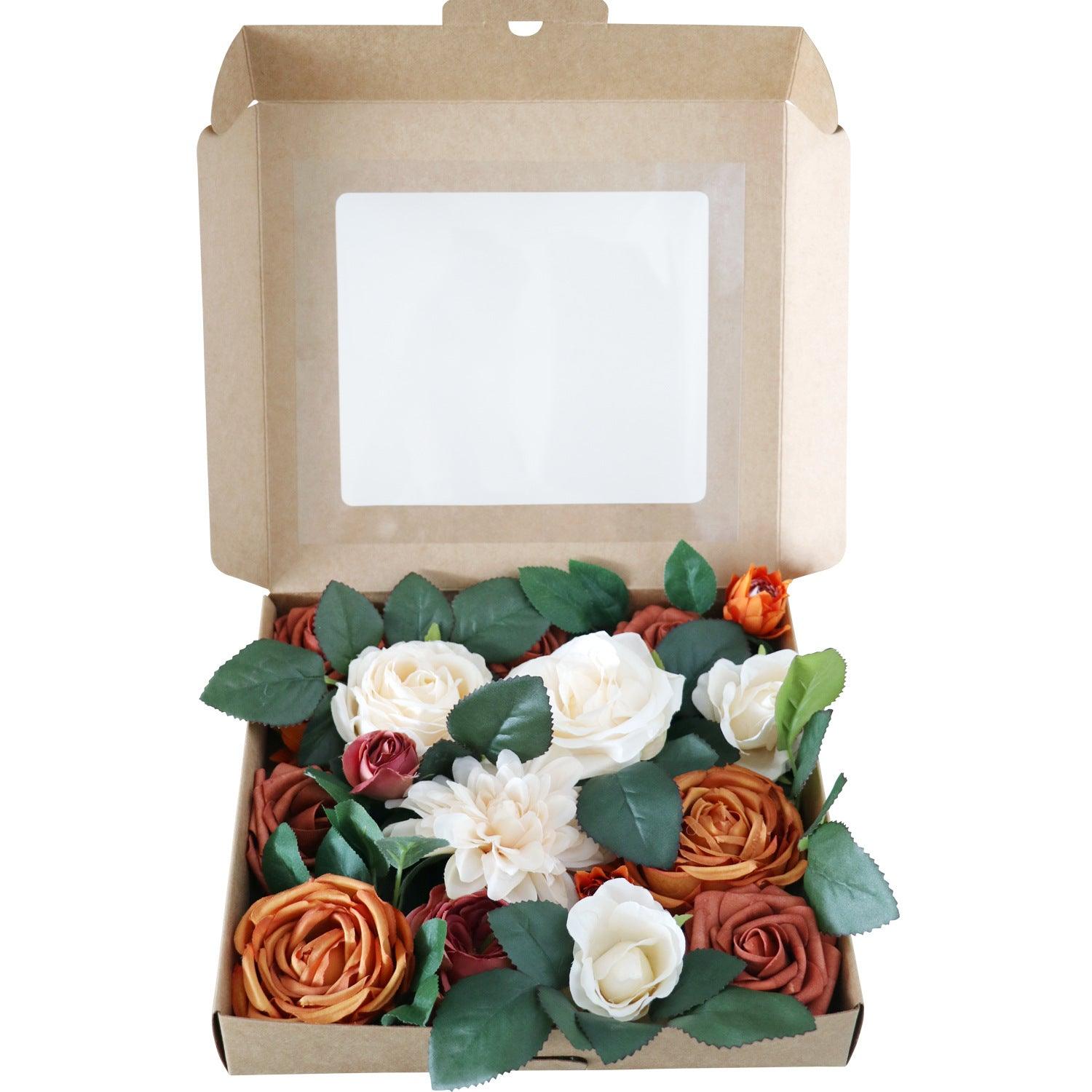 Wedding Birthday Proposal Flower Box Simulation Rose Valentine's Day Gift Box Flower Head with Rod DIY