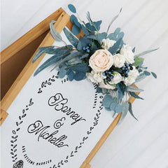 Simulated Peacock Blue Champagne Rose Silk Flower Wedding Welcome Sign Flower Art Guide Sign Prop