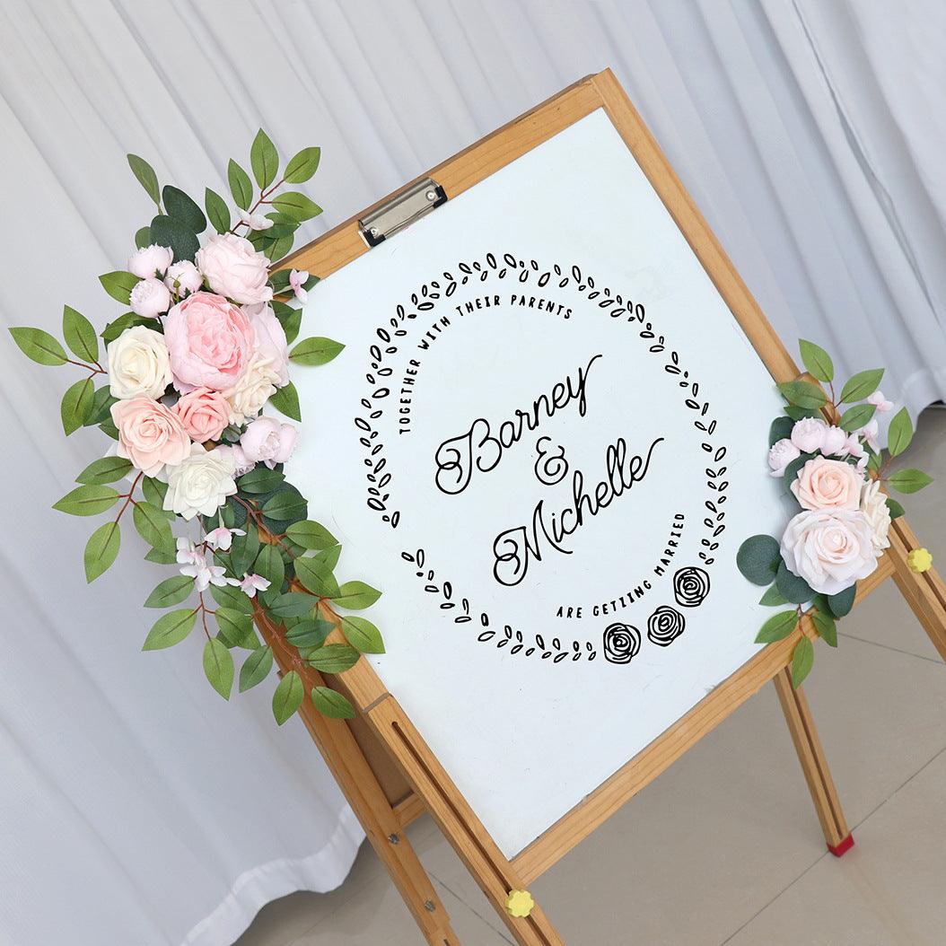 Wedding Arch Flower Imitation Pink Champagne Rose Welcome Sign Wedding Party