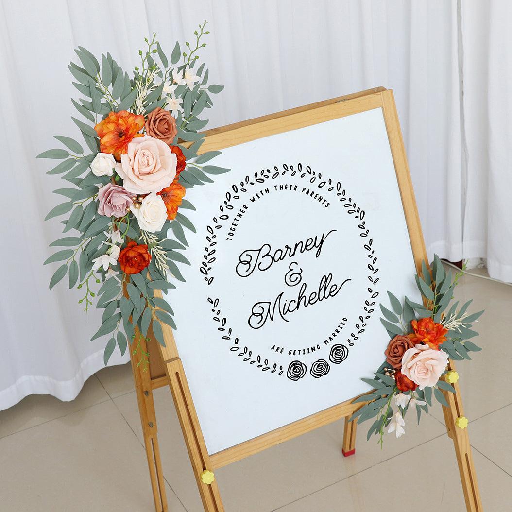 Wedding Arch Flower Imitation Champagne Orange Rose Welcome Sign Wedding Party