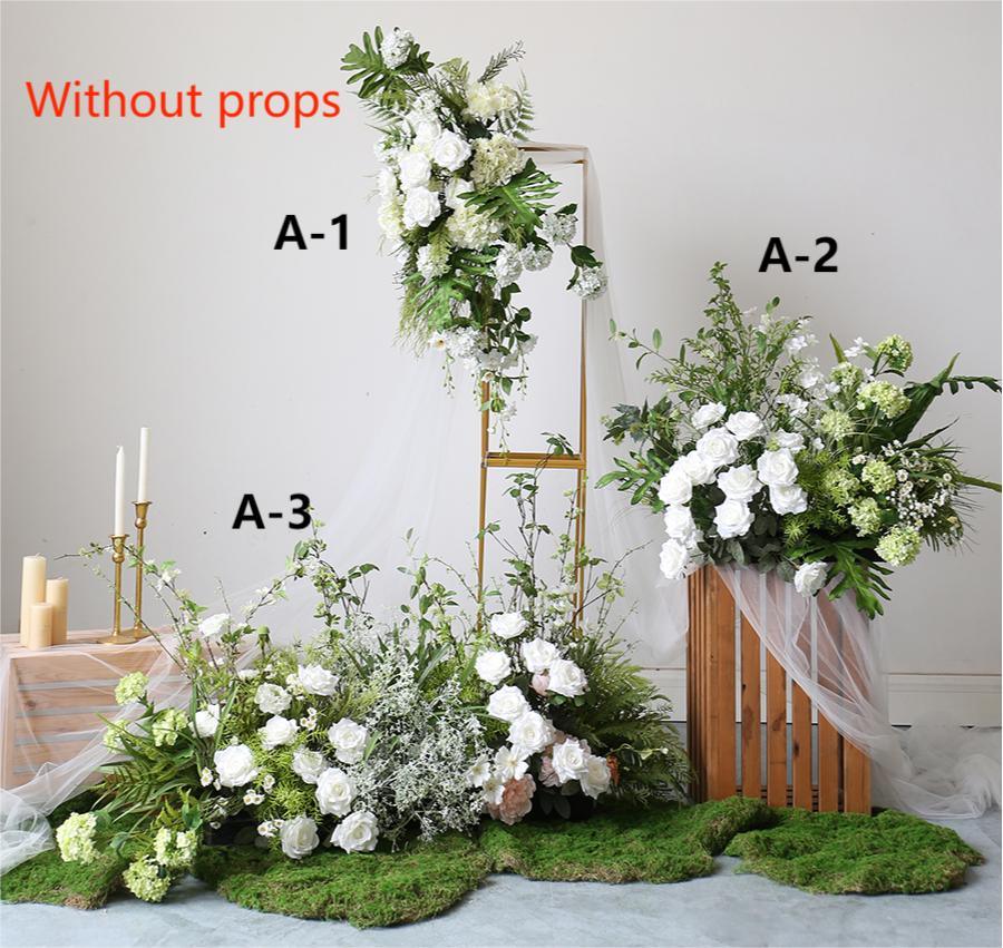 Wedding simulation white green forest floral scene layout