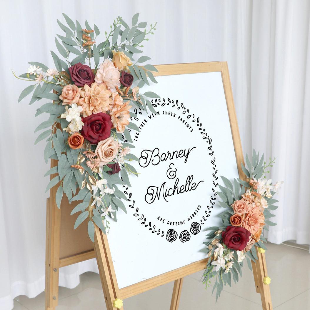 Simulated Dirty Orange Wine Red Flower Art Wedding Welcome Sign Decorative Corner Flower Prop