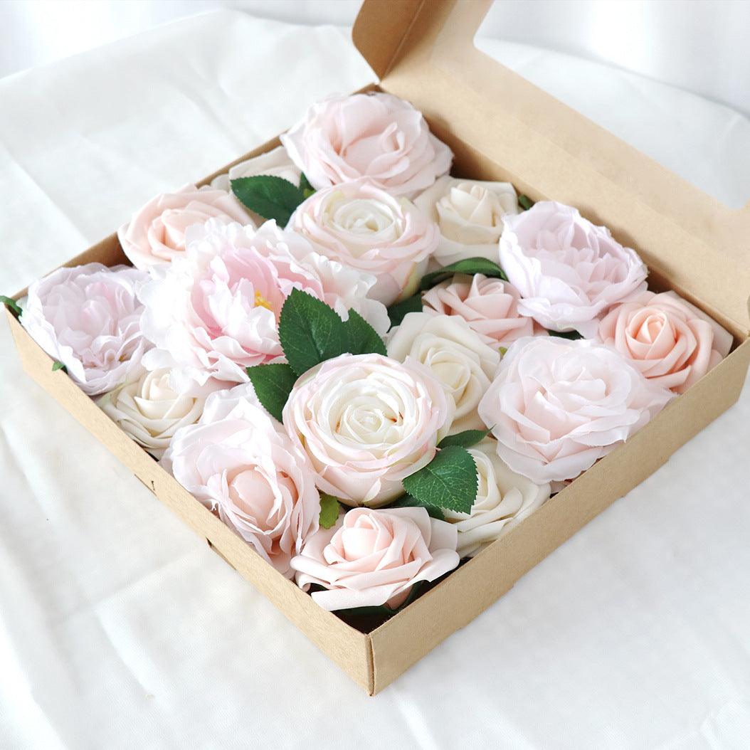 Simulation Boxed Flowers Wedding Birthday Valentine's Day Party Favour Box Flower Head with Rod Diy