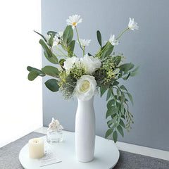 White simulated velvet rose bouquet desktop decoration