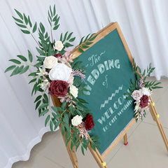 Simulated White Wine Red Rose Silk Flower Wedding Welcome Sign Flower Art Guide Sign Props