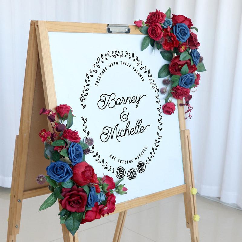 Wedding Arch Flower Imitation Wine Red Royal Blue Corner Flower Rose Welcome Sign Wedding Party