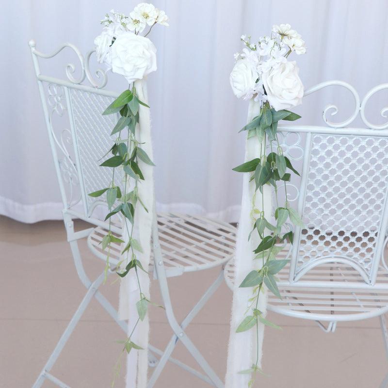 Simulated white and green rattan chair back flower wedding chair back flower decoration