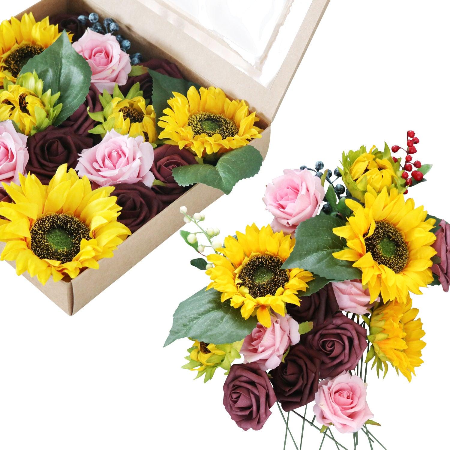 Simulation Flower Box Wedding, Birthday, Valentine's Day Gift Box with Pole Flower Head DIY Home