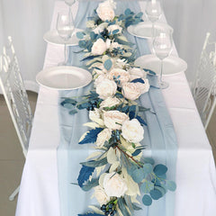 Simulated Rose Stripe Rice White Peacock Blue Vine Stripe Table Flower Rose Vine Wedding Decoration Background