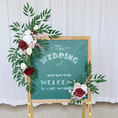 Simulated White Wine Red Rose Silk Flower Wedding Welcome Sign Flower Art Guide Sign Props