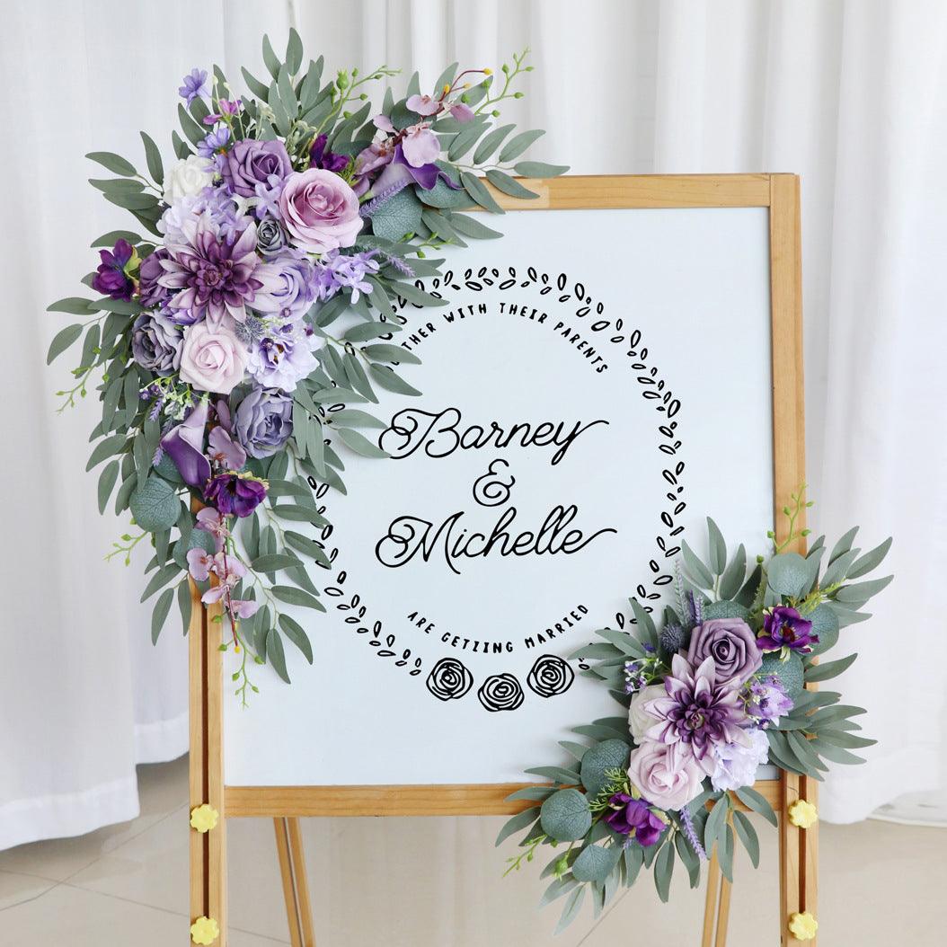 Wedding Arch Flower Simulation Lilac Purple Rose Welcome Sign Wedding Party