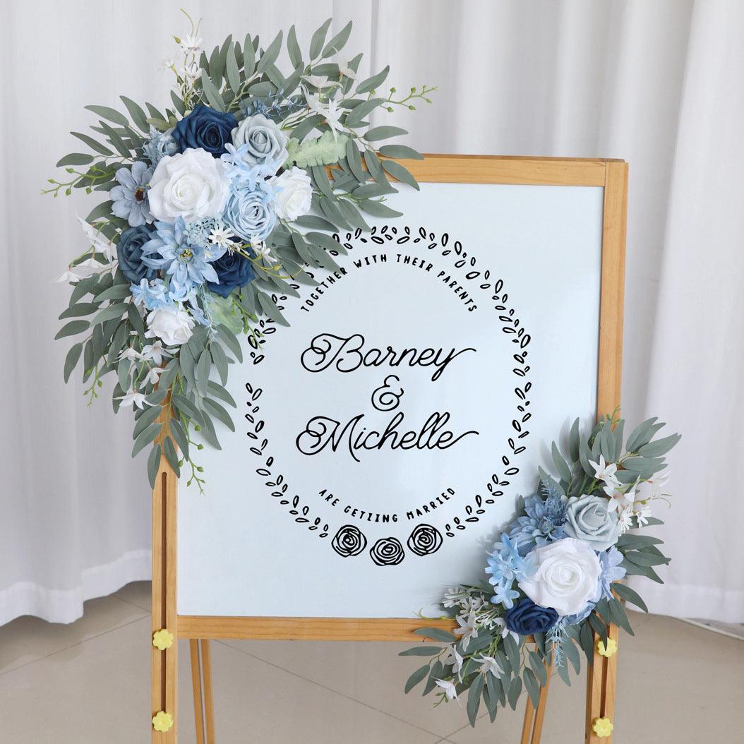Wedding Arch Flower Simulation Haze Blue Rose Welcome Sign Wedding Party