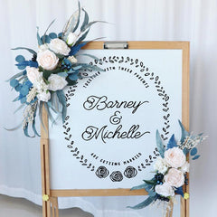 Simulated Peacock Blue Champagne Rose Art Wedding Welcome Sign Decorative Corner Flower Prop