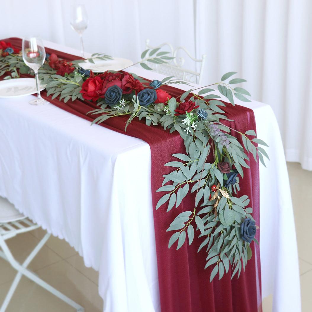 Simulated Rose Strip Wine Red Royal Blue Table Flower Rose Vine Wedding Decoration Background