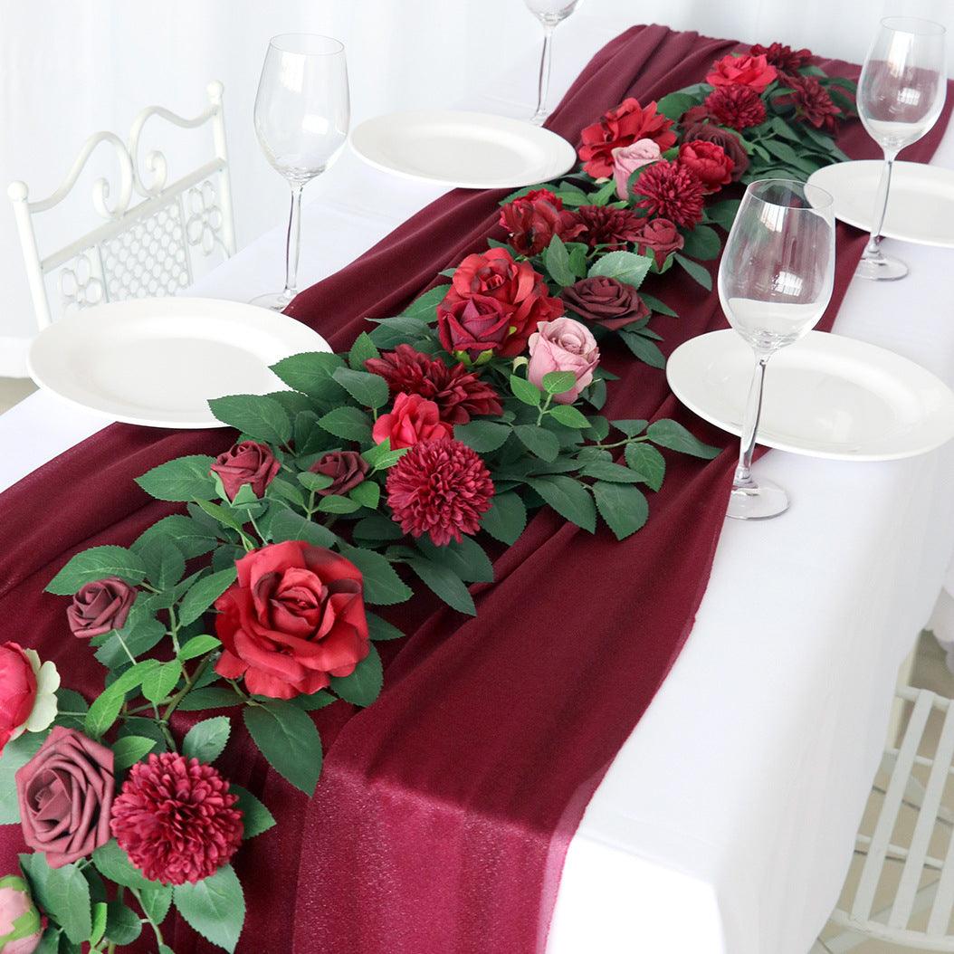 Simulated Rose Strip Wine Red Rose Table Flower Rose Vine Wedding Decoration Background