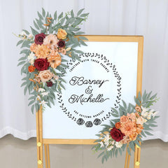 Simulated Dirty Orange Wine Red Flower Art Wedding Welcome Sign Decorative Corner Flower Prop