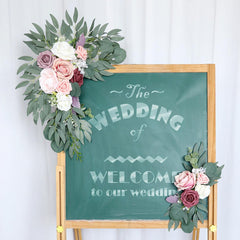 Simulated Dousha Powder Rose Silk Flower Wedding Welcome Sign Flower Art Guide Sign Props