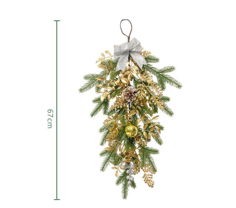 Simulation Pine Needles Rattan Christmas Gold Coloured Ball Leaves Pine Cones Indoor Fireplace Wall Hanging Decoration