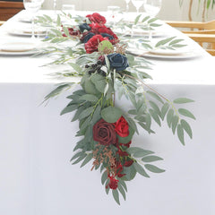 Outdoor Wedding Simulation Wine Red Sapphire Blue Rose Table Flower Vine Decoration