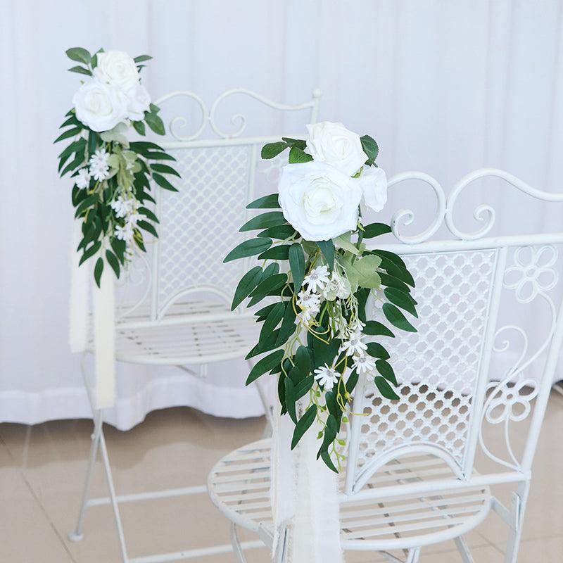 Simulated Huasen Series Outdoor Wedding Rose Willow Leaf Chair Back Flower Decoration