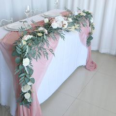 Simulated Rose Strip Champagne Pink White Table Flower Outdoor Wedding Decoration Background