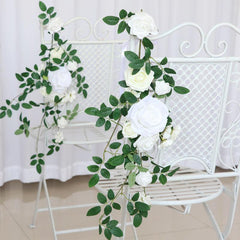 Simulated Huasen Series White Rose Vine Chair Back Flower Wedding Chair Back Flower Decoration