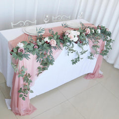 Simulated Rose Strip Pink White Bean Sand Pink Rose Vine Table Flower Vine Wedding Decoration Background