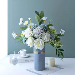 Simulated white rose floral living room decoration vase set