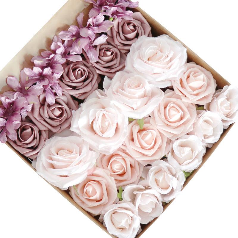 Simulation flowers PE roses boxed flower head with rod Diy home bouquet wedding birthday gift