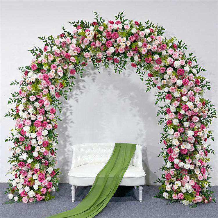 Uflower Hot Pink white Rose Green Leaves Floral Door Arch Wedding Party Backdrop Decoration
