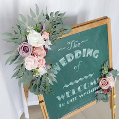 Simulated Dousha Powder Rose Silk Flower Wedding Welcome Sign Flower Art Guide Sign Props