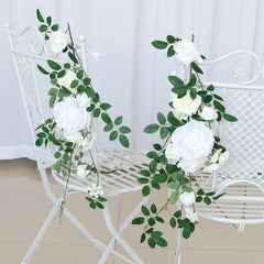 Simulated Huasen Series White Rose Vine Chair Back Flower Wedding Chair Back Flower Decoration