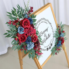 Simulated Wine Red Royal Blue Rose Art Wedding Welcome Sign Decorative Corner Flower Prop