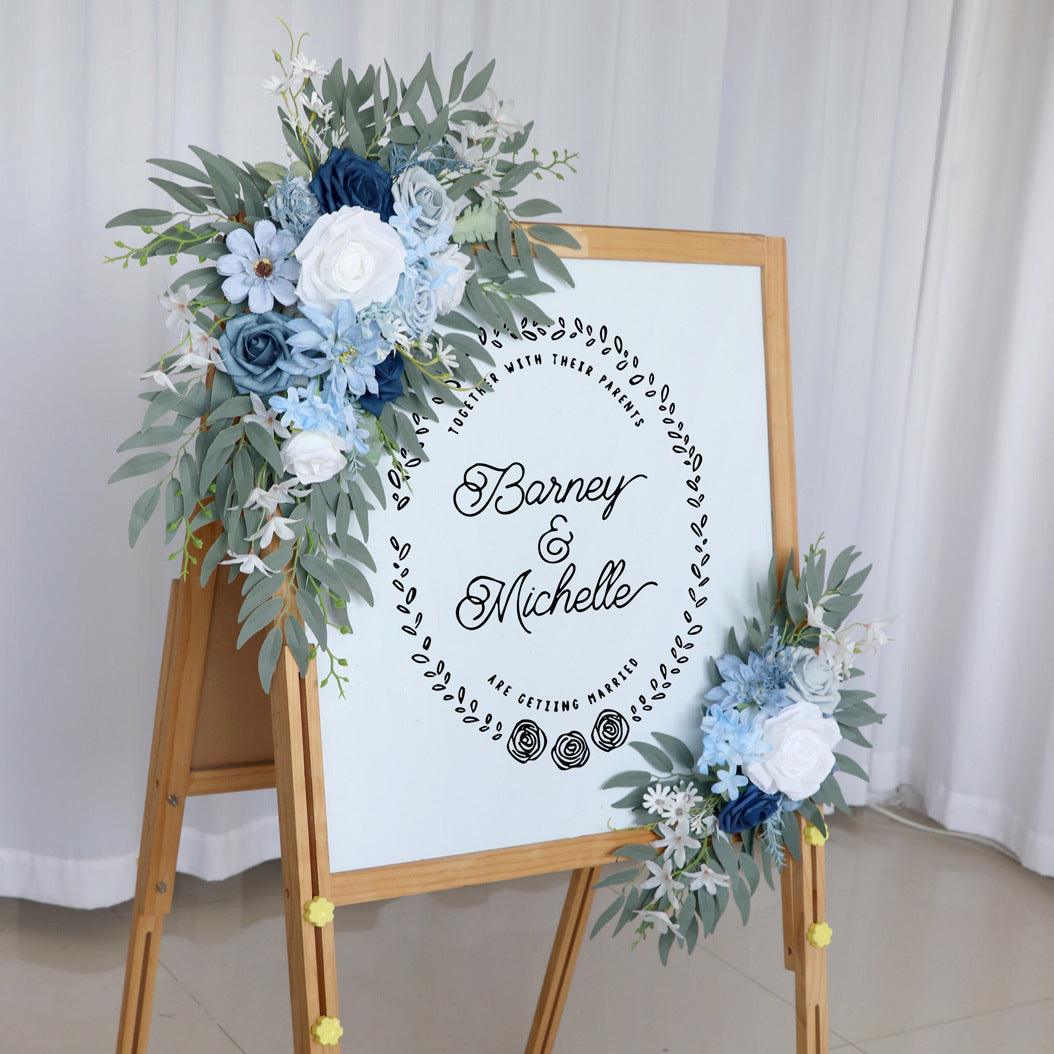 Wedding Arch Flower Simulation Haze Blue Rose Welcome Sign Wedding Party