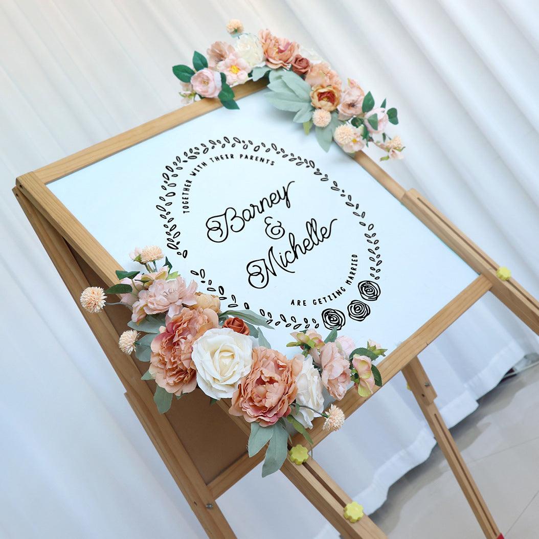 Simulated Caramel Champagne Silk Flower Wedding Welcome Sign Flower Art Guide Sign Props