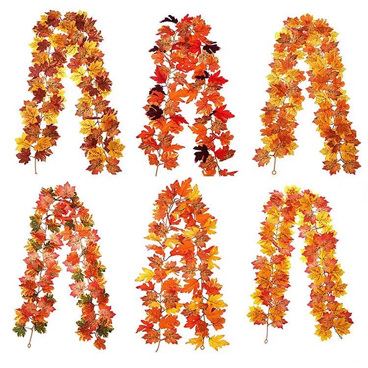 Simulation maple rattan fake red maple autumn high-end leaves Christmas dress up window ceiling wall decoration leaves