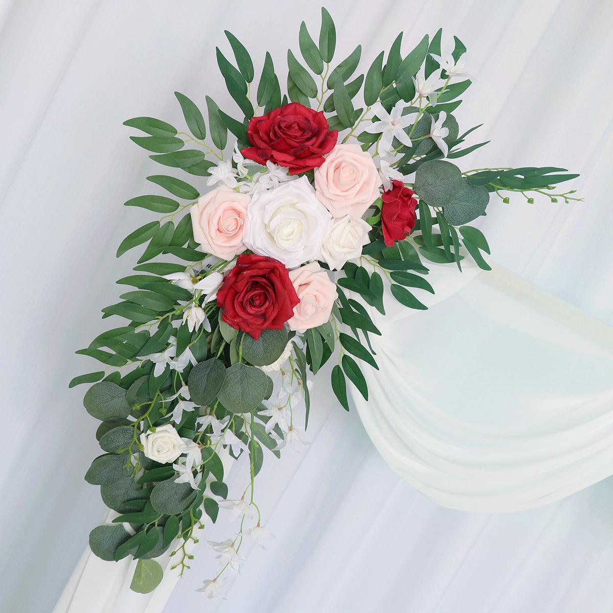 Red Pink Roses Wedding Arch Hanging Corner Floral Decor